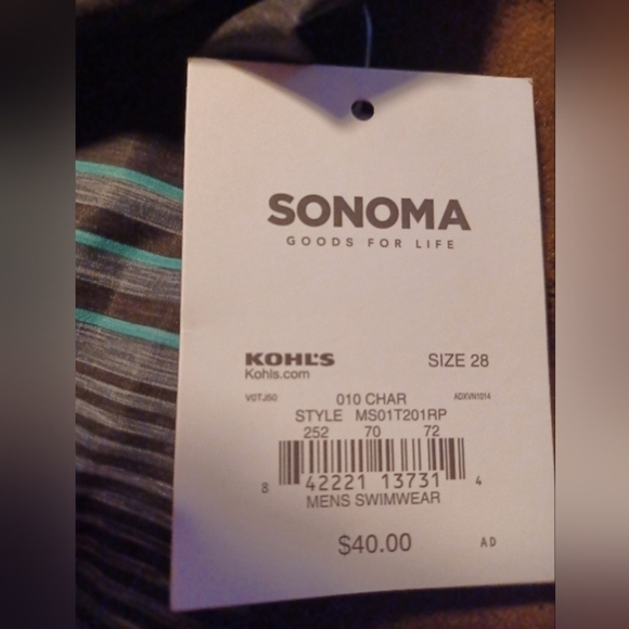 SONOMA, NWT, MENS SWIM TRUNKS, SIZE 28.BLACK,GRAY,GREEN. - Picture 3 of 8